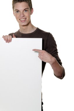 Young man a wake empty poster clipart