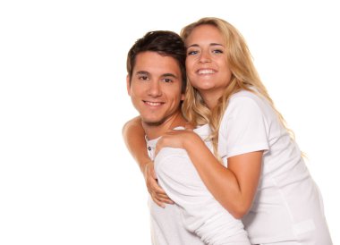 Laughing young couple have fun and joy. clipart