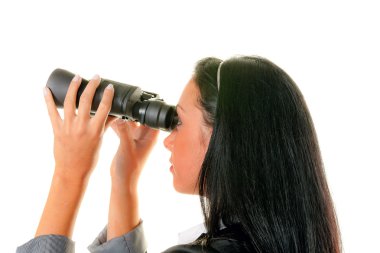 Businesswoman with binoculars looking to the future clipart