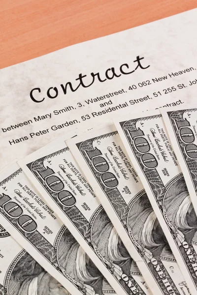 Dollar currency notes and english contract — Stock Photo, Image