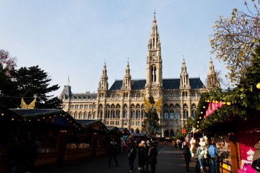 City hall with christmas market clipart