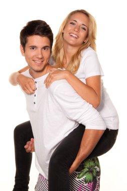 Laughing young couple have fun and joy. clipart