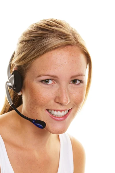 カスタマー サービスでヘッドセットを持つ女性 — ストック写真