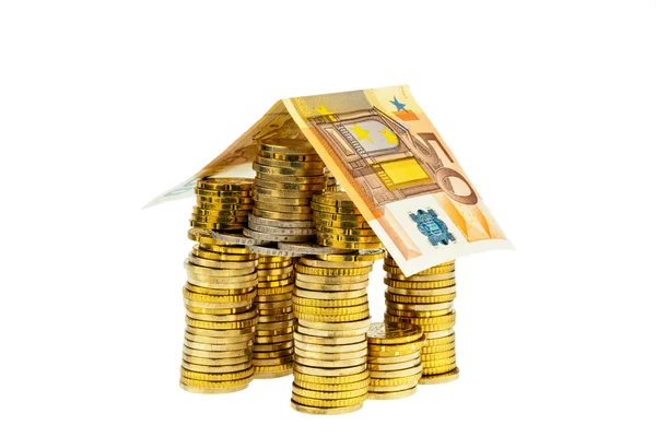 House from â‚¬ coins from money — Zdjęcie stockowe