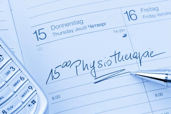 Eintrag im Kalender: Physiotherapie — Stockfoto