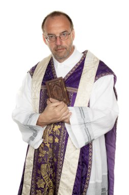 Catholic priest with bible in church clipart