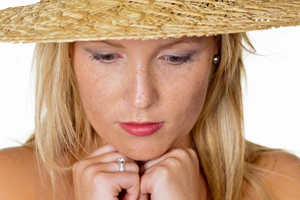 Woman with straw hat — Stock Photo, Image