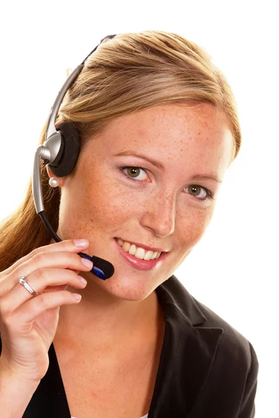 Frau mit Headset im Kundenservice — Stockfoto