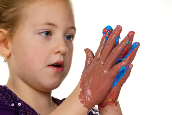 Child painting with finger paints — Stock Photo, Image
