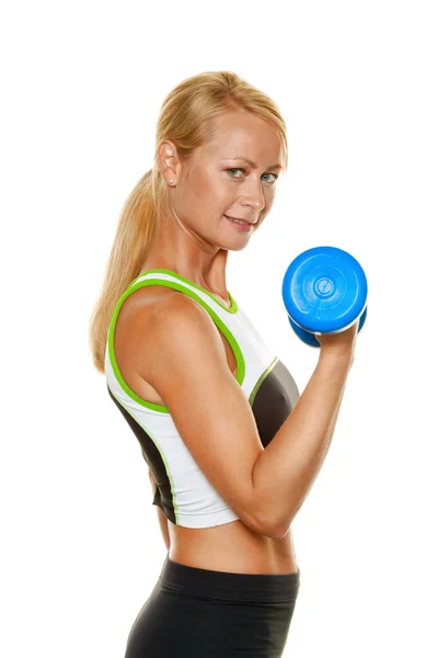Woman with dumbbells during strength training — Stock Photo, Image
