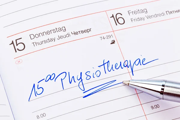 Eintrag im Kalender: Physiotherapie — Stockfoto