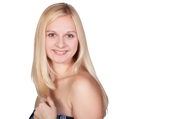 Uśmiechający się ładna dziewczyna z blond włosami — Zdjęcie stockowe