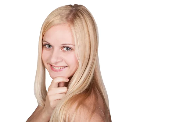 Leuke glimlachende blonde vrouw — Stockfoto