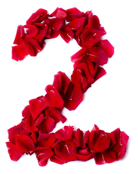 Nummer 2 gemaakt van rode roos — Stockfoto