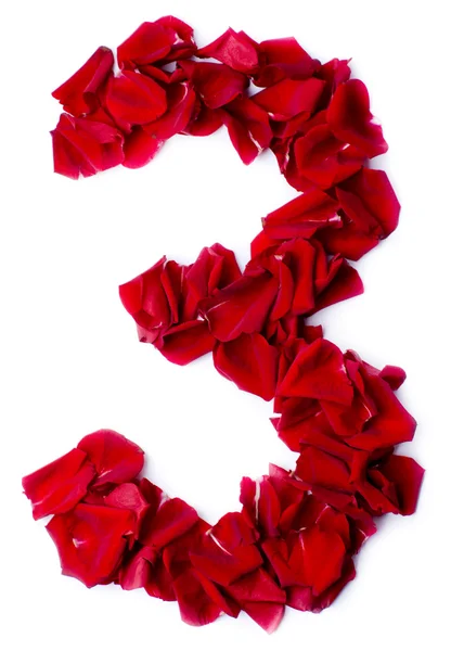 Nummer 3 gemaakt van rode roos — Stockfoto