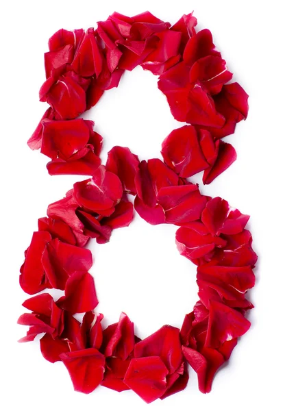 Number 8 made from red rose — Stock Photo, Image