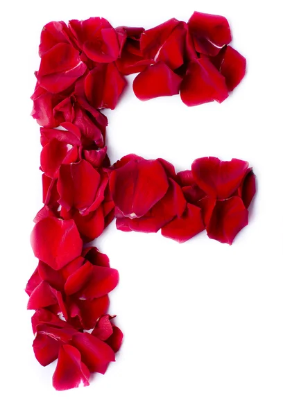 Alphabet F made from red rose — Stock Photo, Image