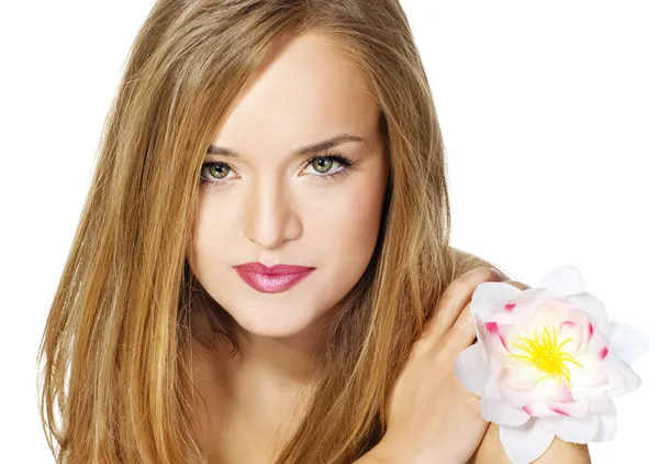 Portrait Beautiful girl with flower. — Stock Photo, Image