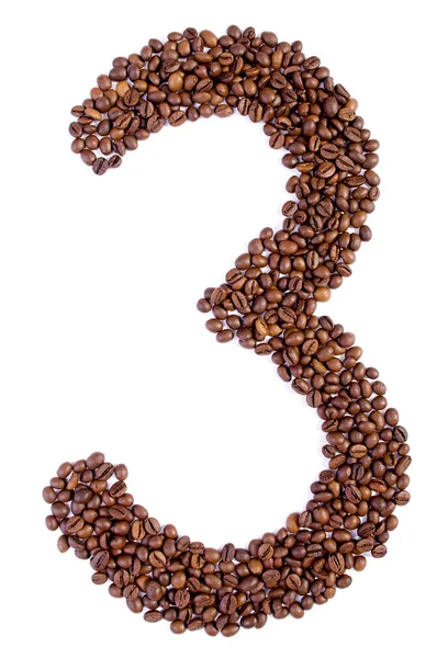 Numer 3 z ziaren kawy. — Zdjęcie stockowe