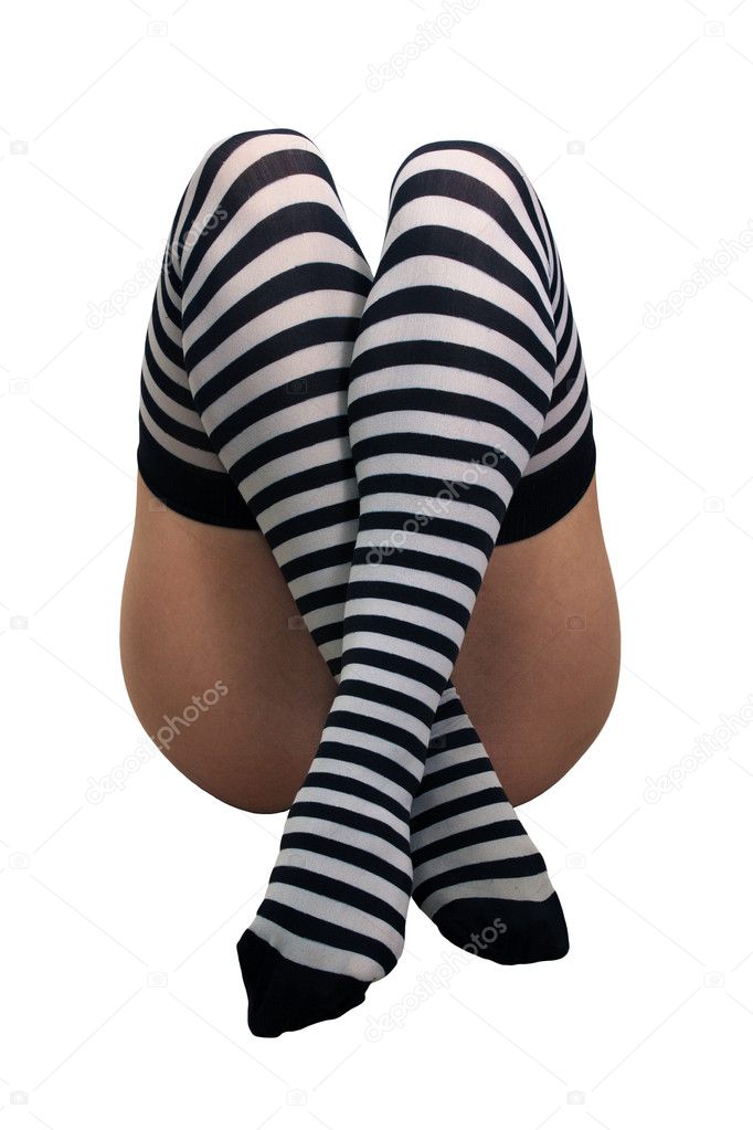 Female Legs with Striped Stockings (2) Stock Photo by
