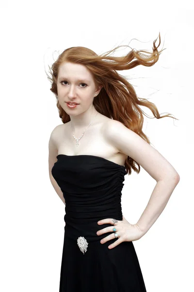 Siyah elbise (1 güzel Redhead) — Stok fotoğraf