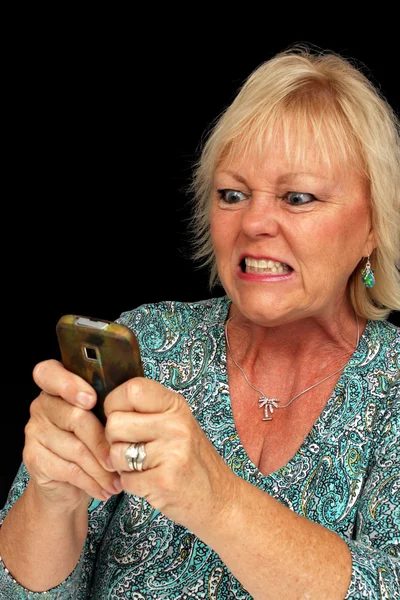 Mogen blond kvinna med mobiltelefon (7) — Stockfoto