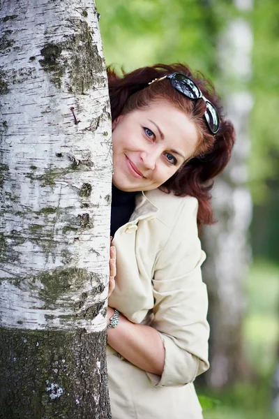 Woman with a birch — Stok Foto