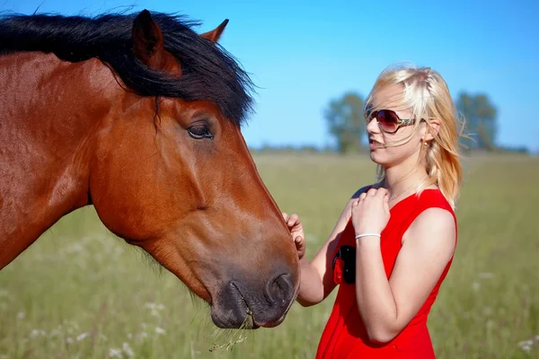 Tjej och häst — Stockfoto