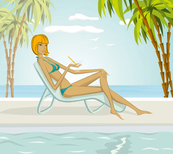 Femme sur la plage — Image vectorielle
