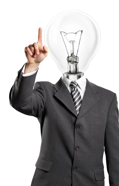 Lamp hoofd zakenman druk op de knop — Stockfoto