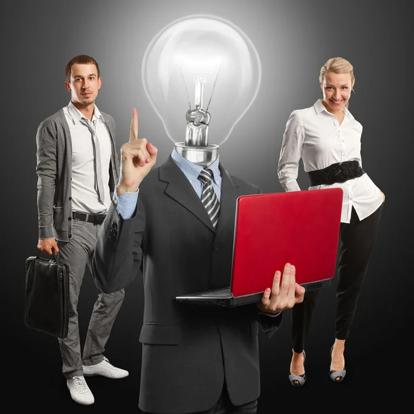 Lampa huvudet mannen och business team — Stockfoto