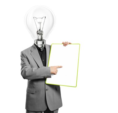 Lamp Head Business Man With Empty Write Board clipart
