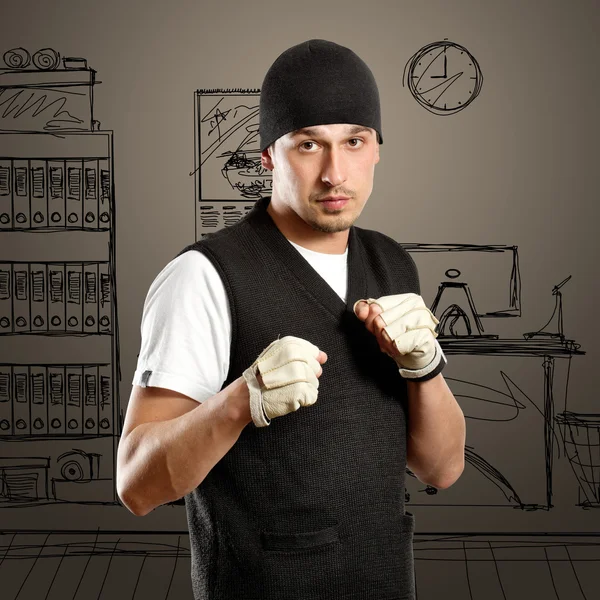 Mannen i boxning position — Stockfoto