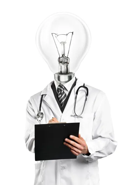 Lámpara cabeza doctor hombre con estetoscopio —  Fotos de Stock