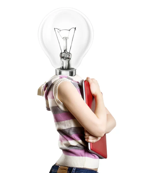 Lamp Head Businesswoman with Laptop — Zdjęcie stockowe