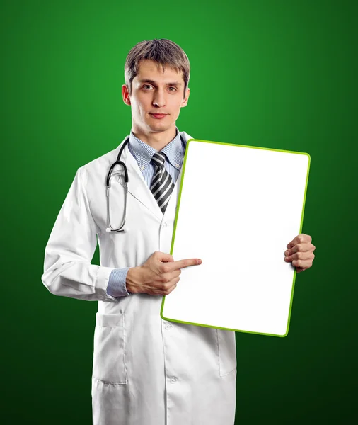 Doutor homem com placa de escrita — Fotografia de Stock
