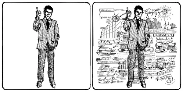Skica muž v obleku — Stock fotografie