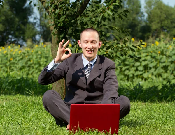 Empresario trabajando al aire libre — Foto de Stock
