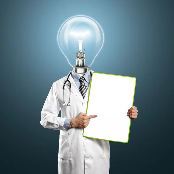 Lampa huvud läkare man med Tom kartong — Stockfoto
