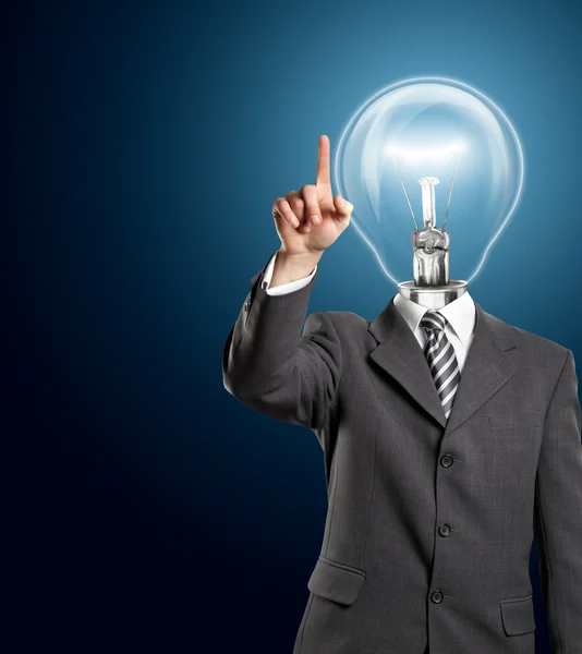 Lamp Head Business Man Push the Button — Stock Photo, Image