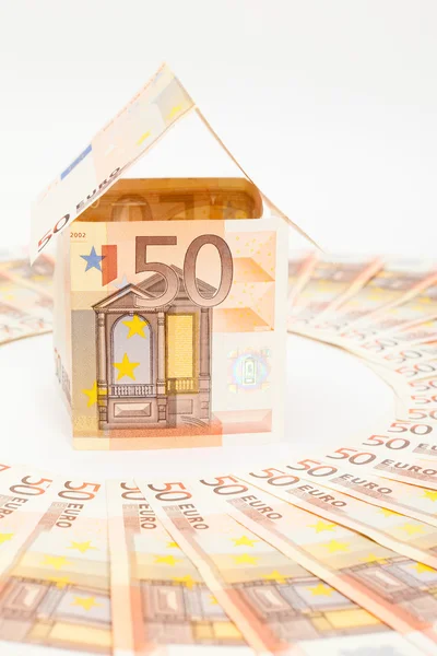 Euro house and banknotes — Stock Photo, Image