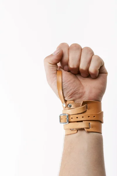 Manlig handled bunden med läder bandage — Stockfoto