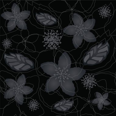 Seamless black and silver floral wallpaper clipart