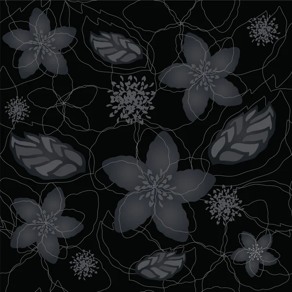 シームレスな黒と銀の花の壁紙 — ストックベクタ