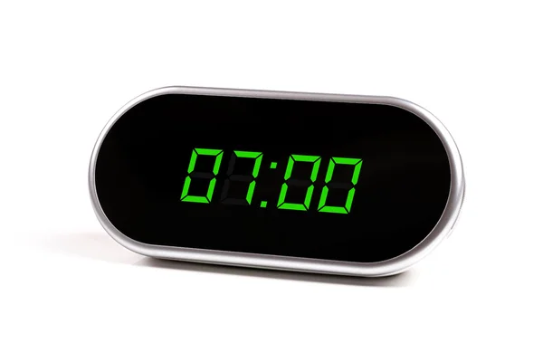 Zegar cyfrowy alarm z zielonej cyfry — Zdjęcie stockowe