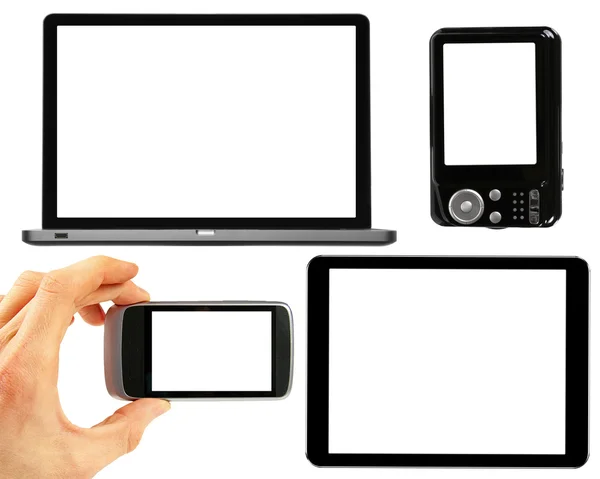 Conjunto de aparelhos eletrônicos com telas em branco — Fotografia de Stock