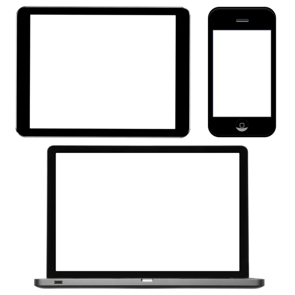Ordenador portátil, tableta digital y teléfono con pantallas en blanco — Foto de Stock
