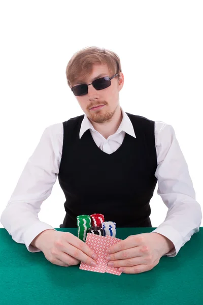 Młody człowiek jest gra w pokera — Zdjęcie stockowe