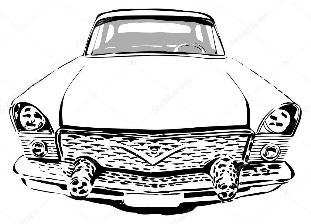 Retro car, front view, vector illustration