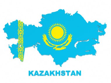 Kazakistan, harita izole kırpma yolu ile beyaz üzerinde bayrak ile
